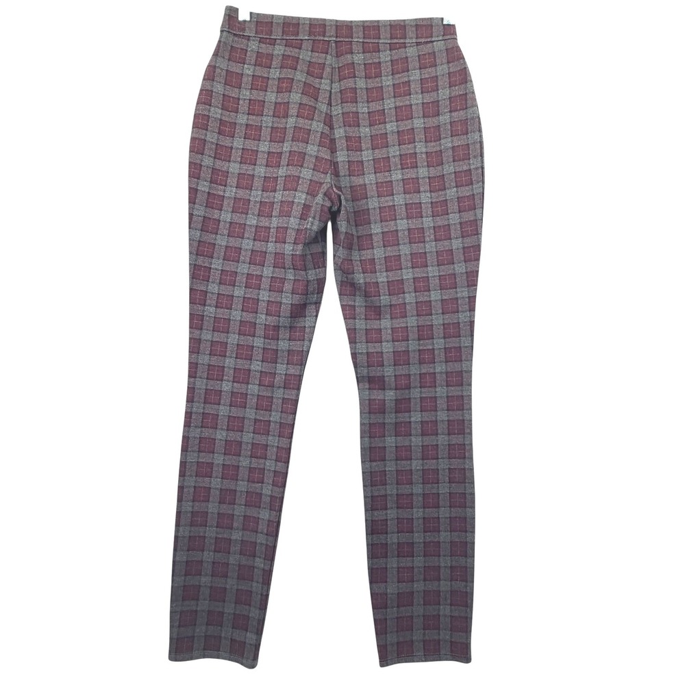 Chelsea & Violet Plaid Pants Womens S Burgundy‎ Gray Skinny Stretch Trousers